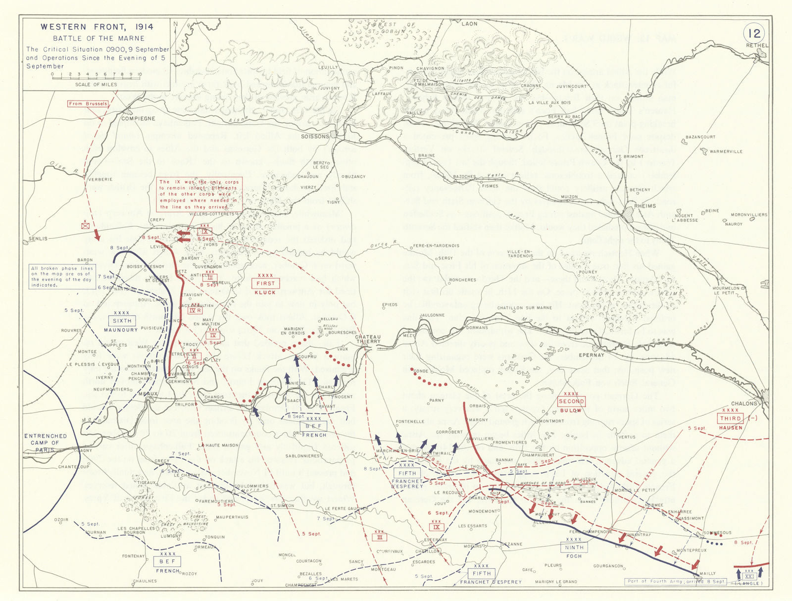 World War 1. Western Front 5-9 September 1914. Battle of the Marne 1959 map